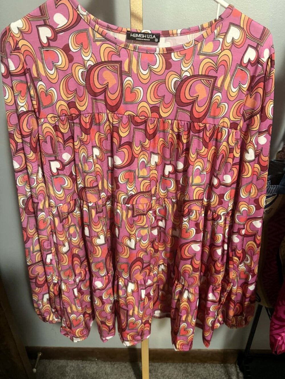 Heimish Heart Print Long Sleeve Top • Size Medium